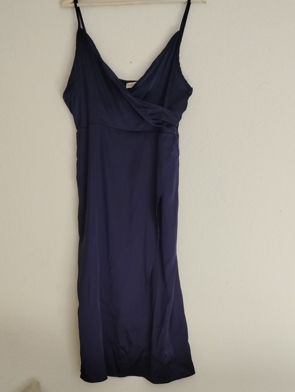 Satin Classic Navy Slip Dress with V-Neck (L)